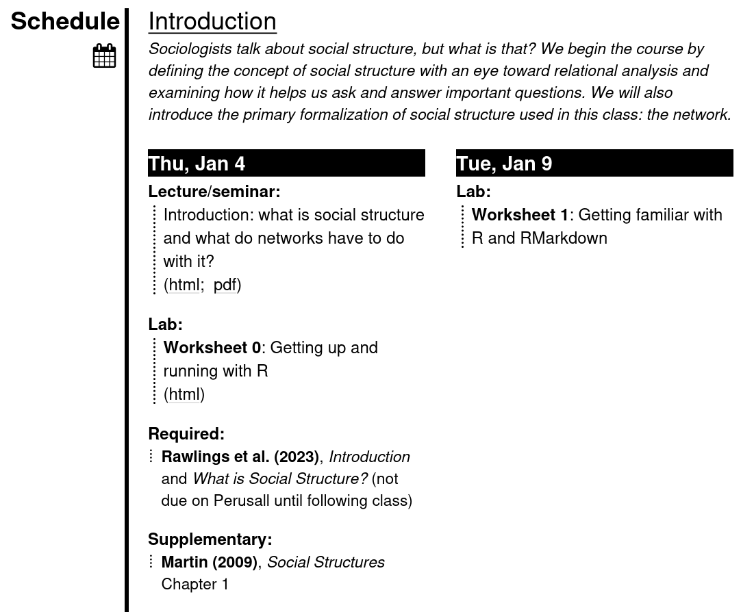 Screenshot of the course syllabus